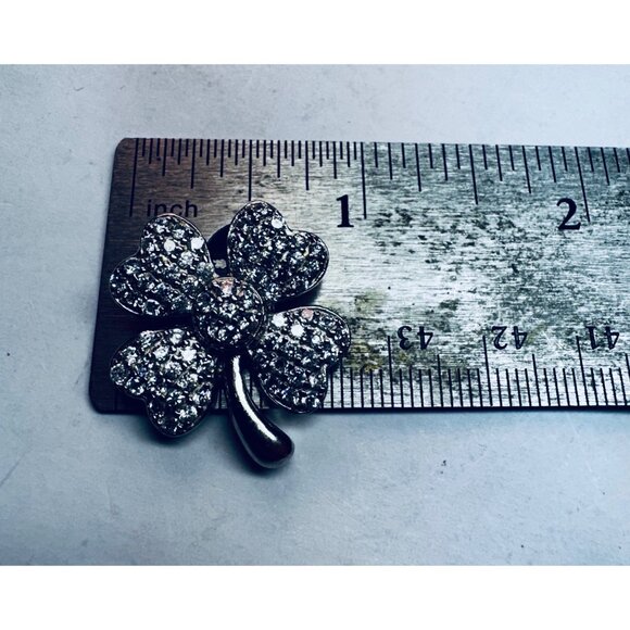925 Sterling Silver Four Leaf Clover Pendant CZ Estate Lucky Charm Jewelry - Picture 7 of 9